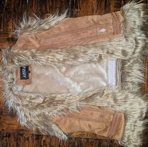 Vintage embroidered faux fur suede vest
